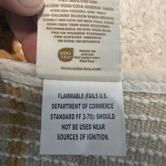 Threshold Bath Rug Modern Tufted Cream/Yellow Stripe 100% Cotton 20”x 30” NEW - Picture 10 of 11